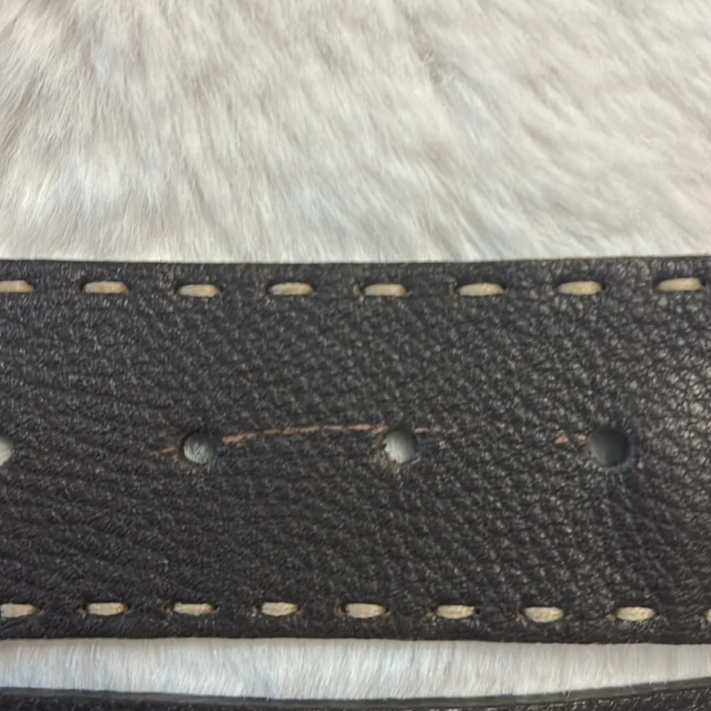 Fendi Dark Brown Leather Belt with Silver Round Buckle